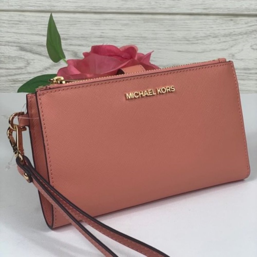 ❤️Michael Kors DoubleZip Wallet Wristlet Peach - Picture 1 of 7